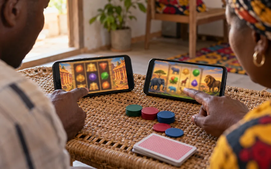 Best slots illustrated with two phones with contrasting slot themes.