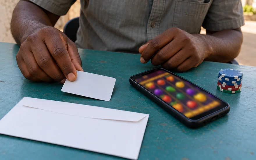 Zambia Casino Atlas privacy policy illustrated with face-down ID and sealed envelope beside a casino phone.