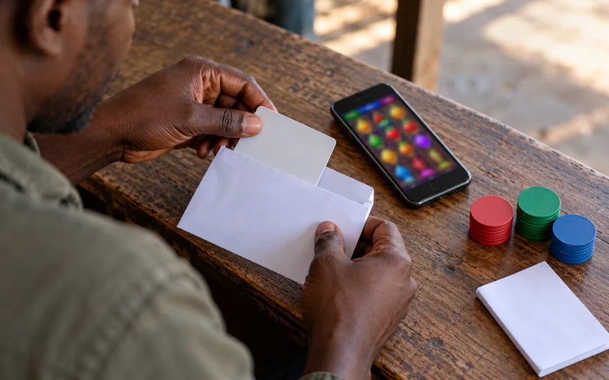Zambia Casino Atlas privacy policy illustrated by identity material put away beside a blurred casino phone.