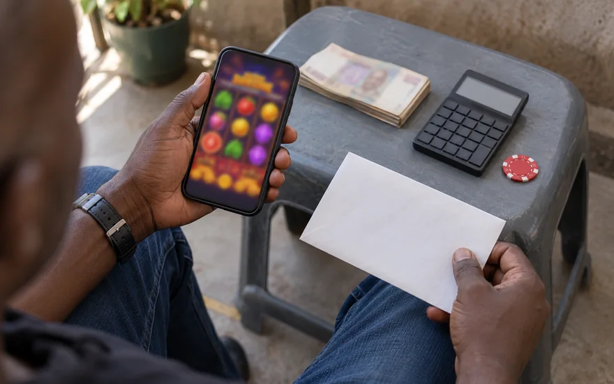 GSB promo code illustrated with a slot phone and blank coupon envelope.