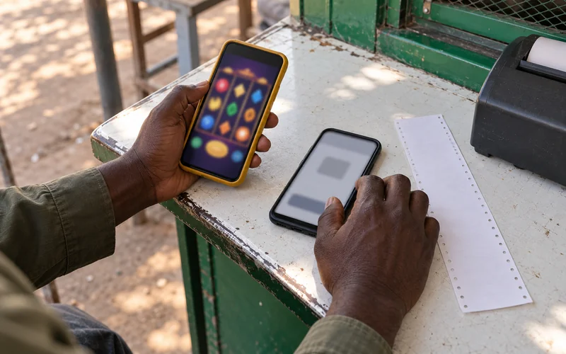 Wallet phone beside a betting slip
